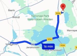 Route van Vollenhove naar Giethoorn