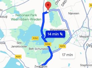 Route from Zwartsluis to Giethoorn